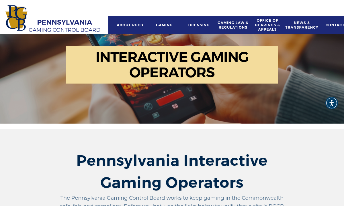 Captured Pennsylvania Gaming Control Board interactive gaming operator record