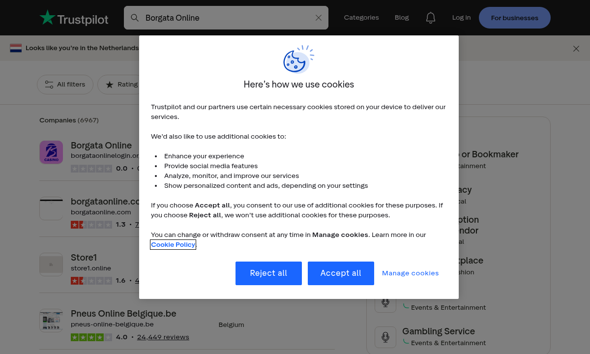 Supplied capture of an independent user-review search surface mentioning Borgata Online
