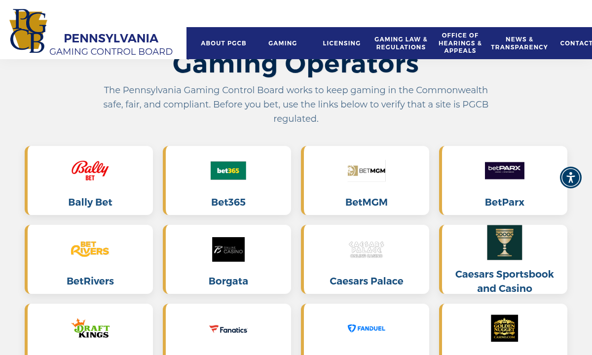 Pennsylvania interactive gaming operator evidence for Caesars Palace Online