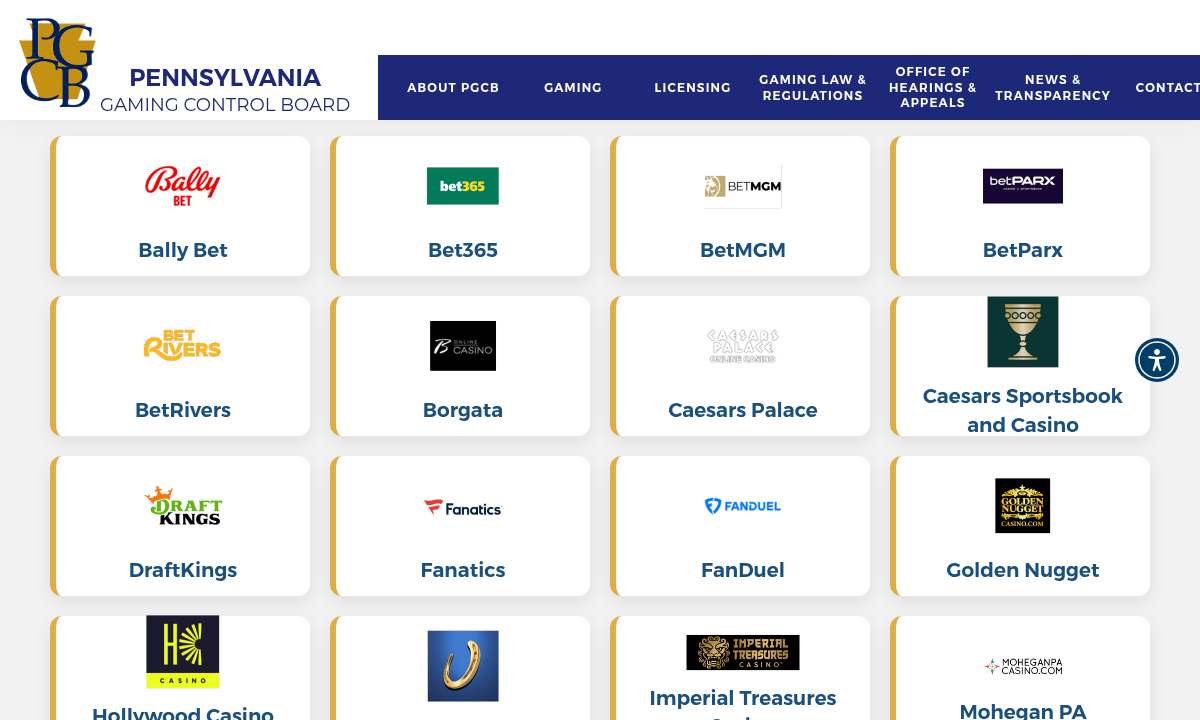 Capture of the Pennsylvania interactive gaming operator directory used for the DraftKings identity check
