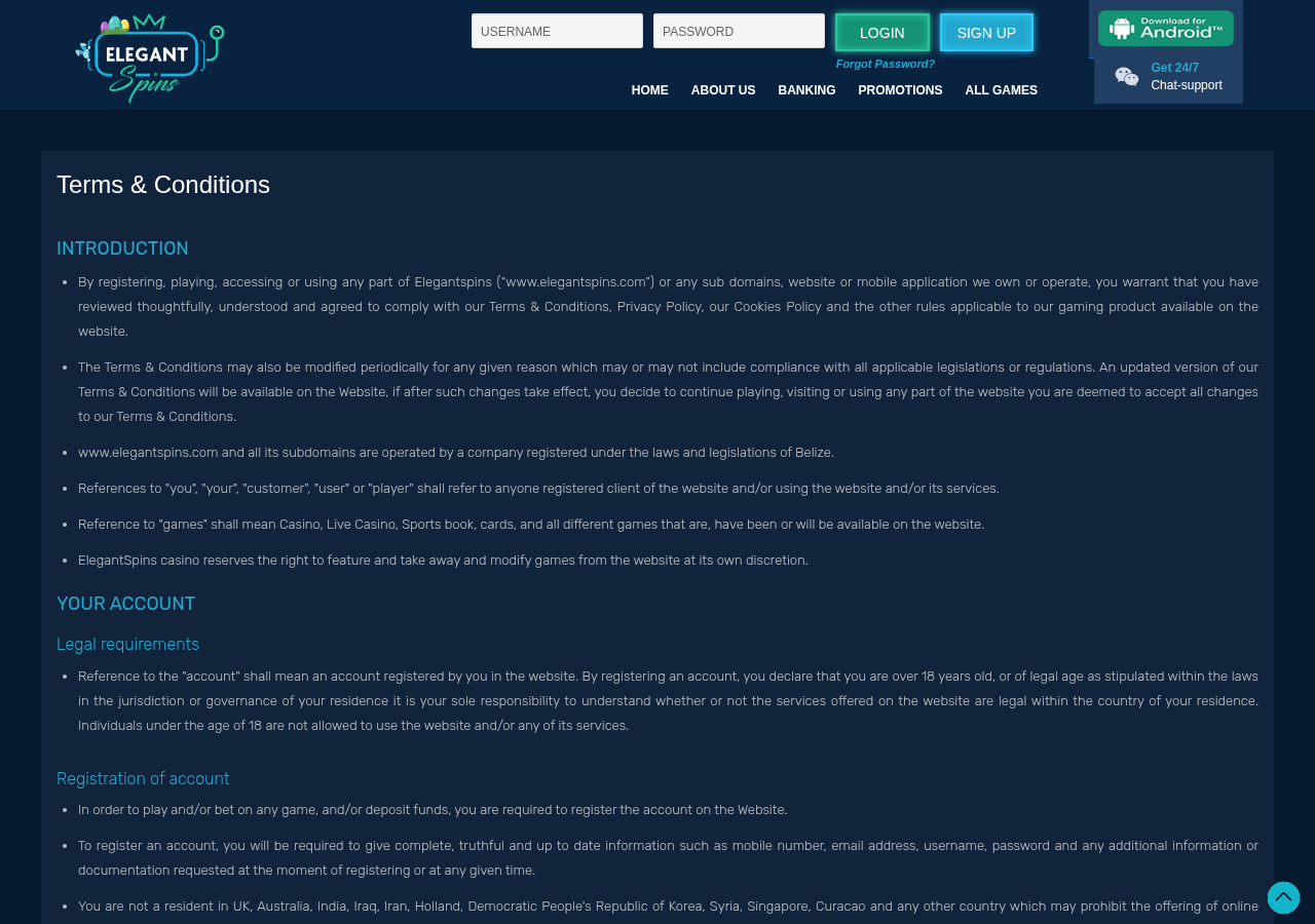 ElegantSpins source-page screenshot, captured 25 September 2026