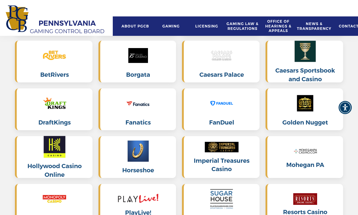 Capture of the Pennsylvania regulator directory used to verify the operator listing