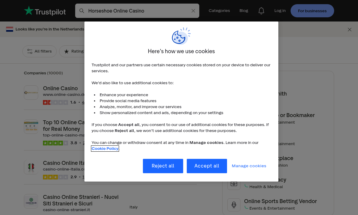 Dated search capture for user-review profiles mentioning the casino