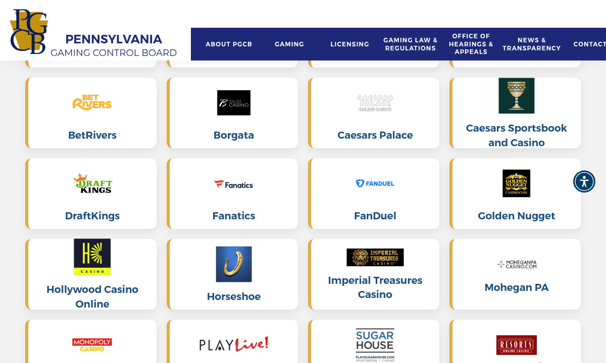 Captured Pennsylvania Gaming Control Board interactive-gaming operator record