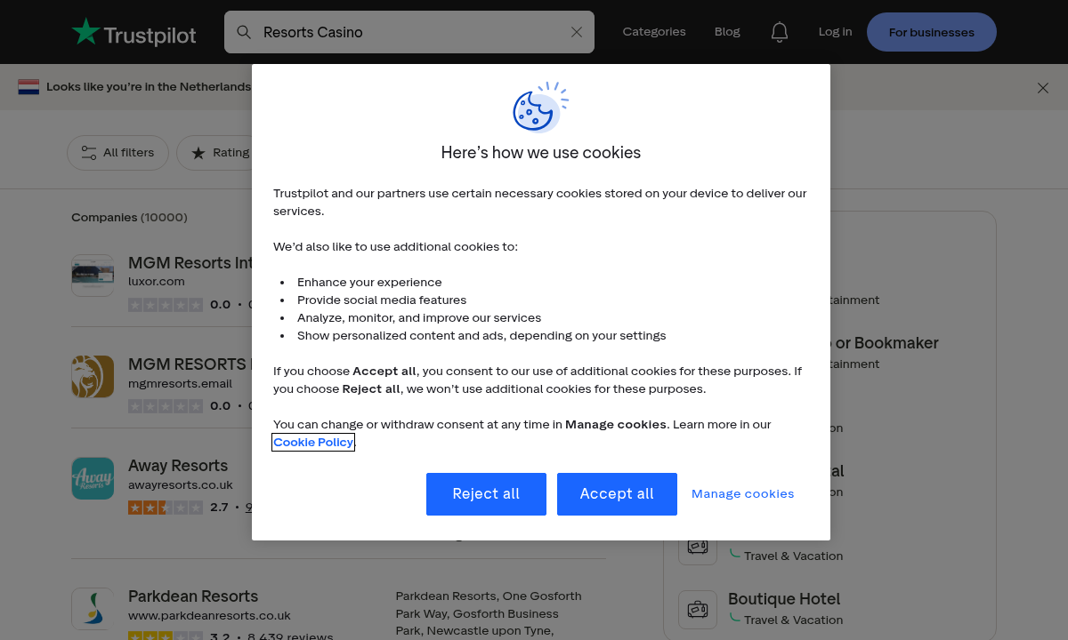 Independent user-review search capture mentioning Resorts Casino
